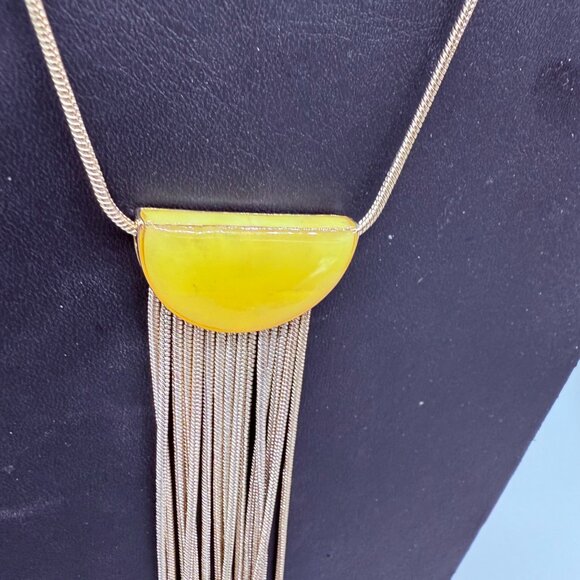 White House Black Market Fringe tassel Necklace Yellow Pendant WHBM - Picture 2 of 4